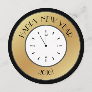 Invitation Faux Gold Foil Horloge minuit Bonne année