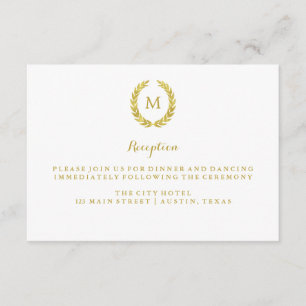 Invitation Faux Gold Foil Laurel Wreath Monogram Réception