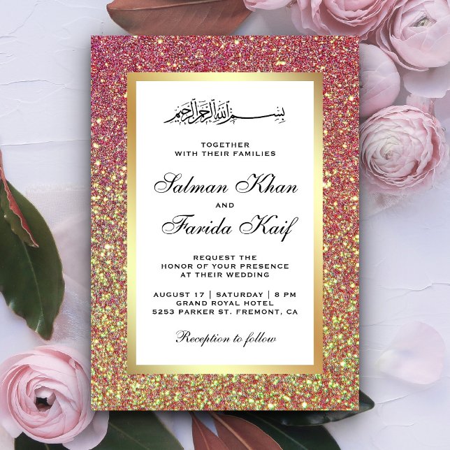 Invitation Faux Gold Foil Pastel Parties scintillant rose Mar (Créateur téléchargé)