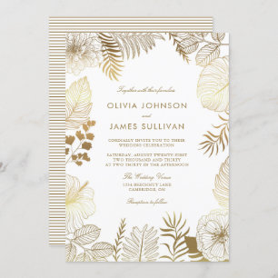 Invitation Faux Gold Foil Tropical Plante Frame Mariage