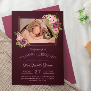 Invitation Faux Gold Frames Blush Burgundy Cérémonie de Namin