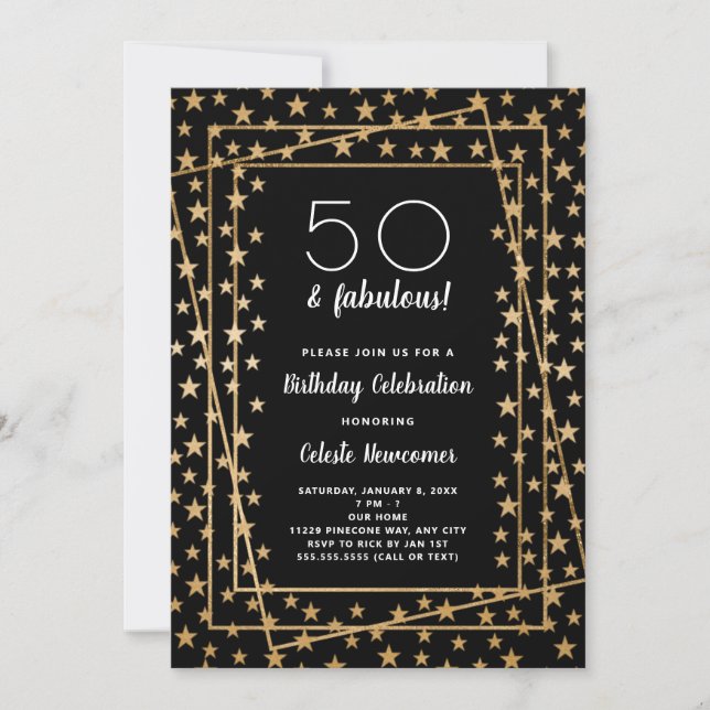 Invitation Faux Gold Geometric Stars Frame Anniversaire (Devant)