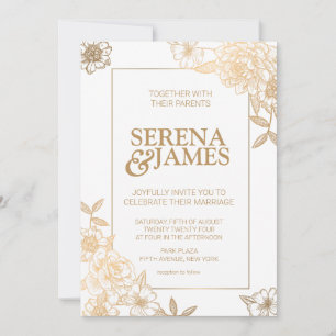 Invitation Faux Gold Gilded Boho Vintage Floral Mariage