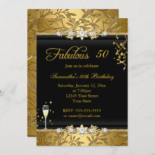 Invitation Faux Gold Leaf 50 Fabuleux fête d'anniversaire Noi
