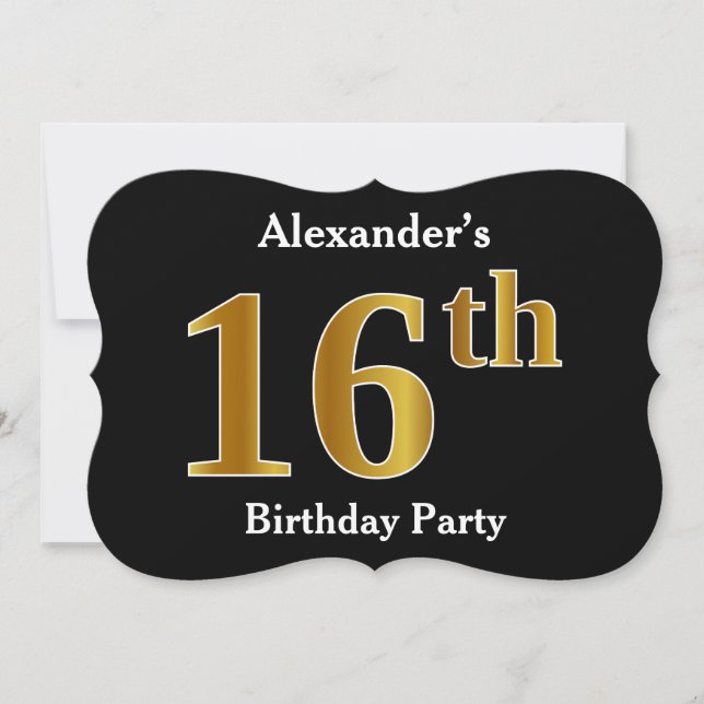 Invitation Faux Gold Look 16th Birthday Party + Nom personnal (Devant)