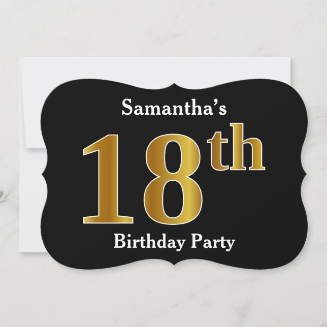 Invitation Faux Gold Look 18e fête d'anniversaire + Nom perso (Devant)