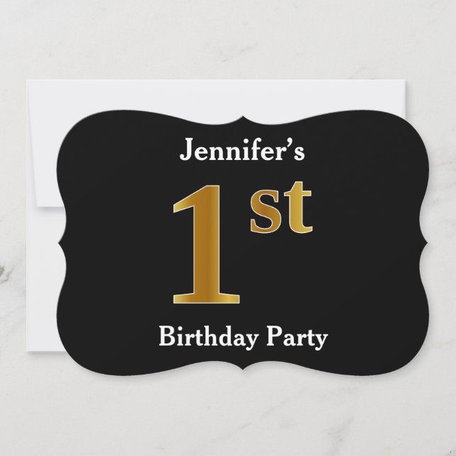 Invitation Faux Gold Look 1er fête d'anniversaire + Nom perso (Devant)