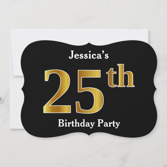 Invitation Faux Gold Look 25th Birthday Party + Nom personnal (Devant)