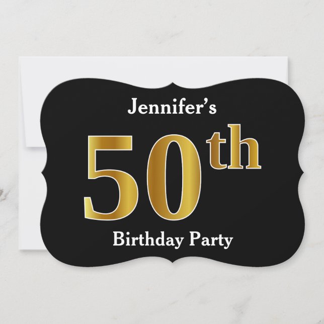 Invitation Faux Gold Look 50th Birthday Party + Nom personnal (Devant)