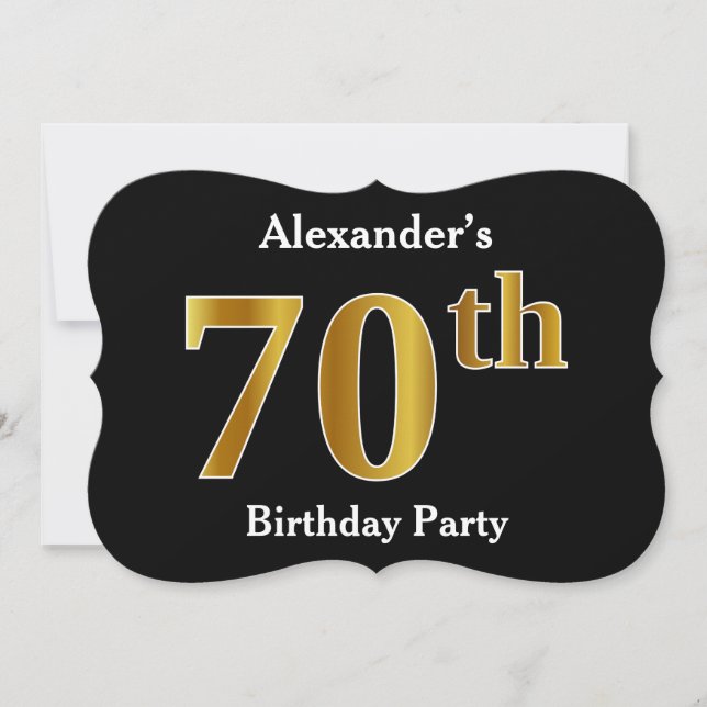 Invitation Faux Gold Look 70th Birthday Party + Nom personnal (Devant)