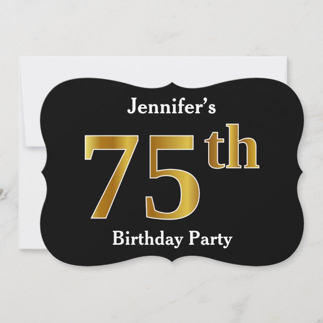 Invitation Faux Gold Look 75th Birthday Party + Nom personnal (Devant)