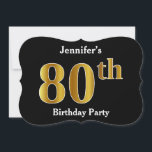 Invitation Faux Gold Look 80th Birthday Party   Nom personnal<br><div class="desc">Cette conception d'invitation comporte le numéro ordinal "80e" avec un aspect faux or. Il comporte également un nom customisé. Il pourrait être utilisé pour les invitations à la fête du quatre-vingtième anniversaire de quelqu’un.</div>