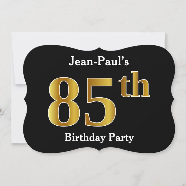 Invitation Faux Gold Look 85th Birthday Party + Nom personnal (Devant)