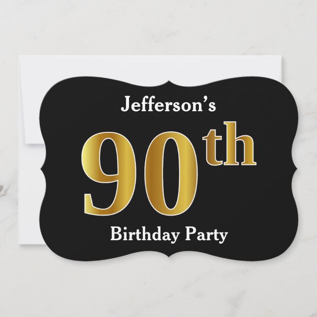 Invitation Faux Gold Look 90th Birthday Party + Nom personnal (Devant)