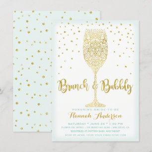 Invitation Faux Gold & Mint Brunch & Fête des mariées Bubbly