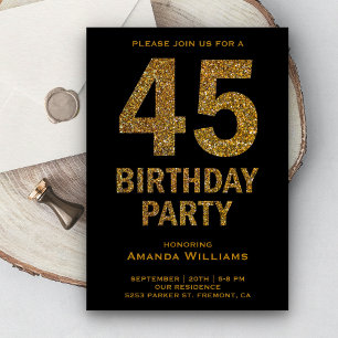 Invitation Faux Gold Parties scintillant 45e Anniversaire Fêt