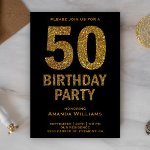 Invitation Faux Gold Parties scintillant 50e Anniversaire Fêt