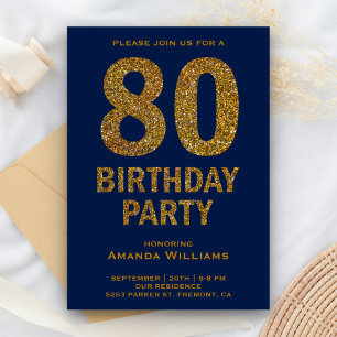 Invitation Faux Gold Parties scintillant 80e anniversaire de