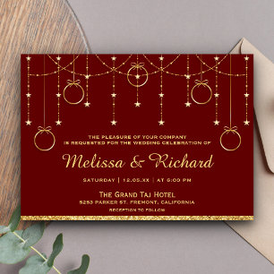 Invitation Faux Gold Parties scintillant Baubles Rouge Mariag