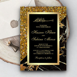 Invitation Faux Gold Parties scintillant Black Gold Marble Mu