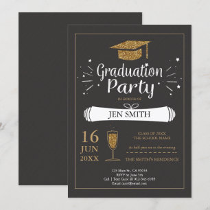 Invitation Faux Gold Parties scintillant Casquette Graduation