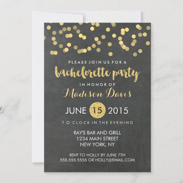 Invitation Faux Gold Parties scintillant Chalkboard Bachelore (Devant)