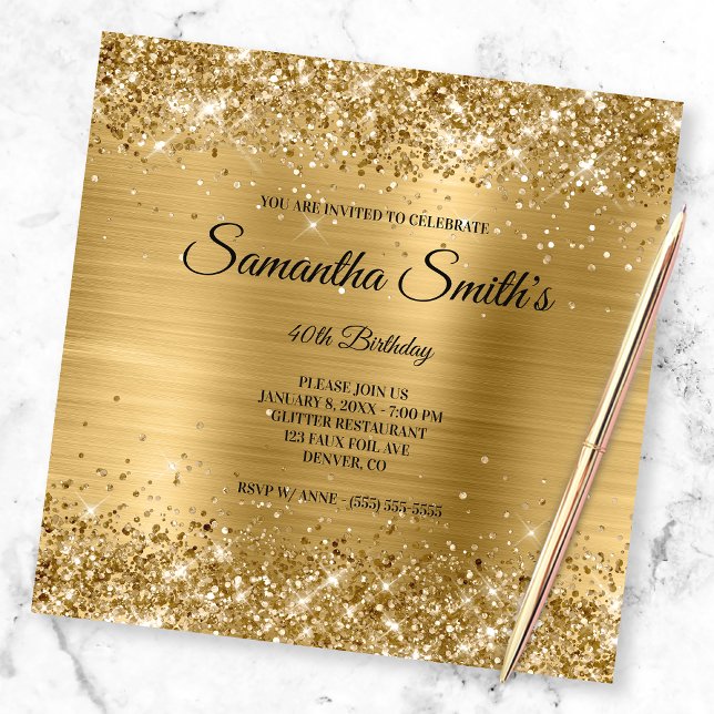 Invitation Faux Gold Parties scintillant et brillant Foil 40e (Créateur téléchargé)