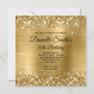 Invitation Faux Gold Parties scintillant et Foil 50e annivers