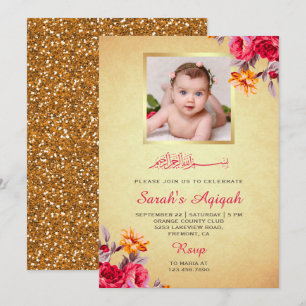 Invitation Faux Gold Parties scintillant Floral Baby Girl Pho