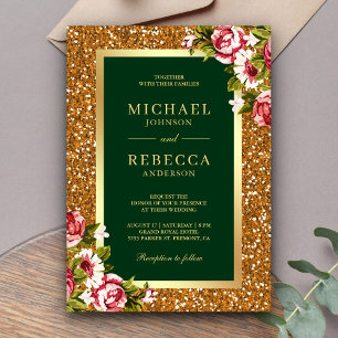 Invitation Faux Gold Parties scintillant Rose Floral Hunter M