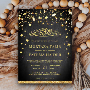 Invitation Faux Gold Parties scintillant Stars Chalkboard Mus