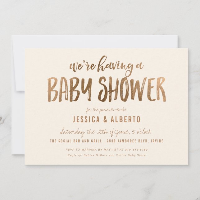 Invitation Faux Gold Shimmer Chic Baby shower (Devant)