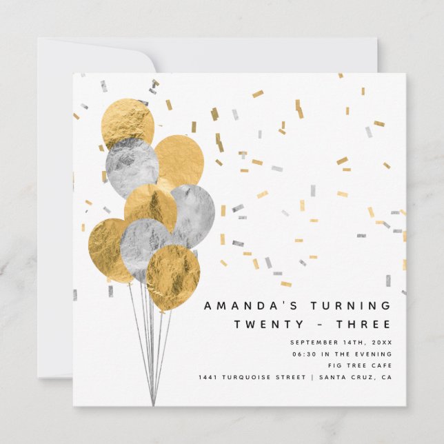 Invitation Faux Gold & Silver Foil Anniversaire adulte modern (Devant)