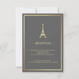 Invitation Faux Gold Tour Eiffel Gray Réception de mariage