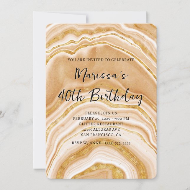 Invitation Faux Golden Agate 40e anniversaire Photo (Devant)