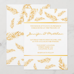 Invitation Faux Golden Yellow Color Feathes Mariage élégant
