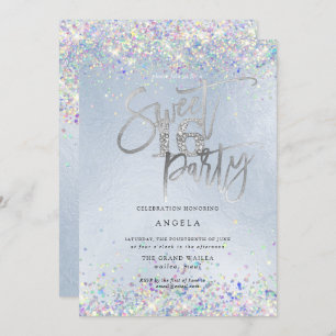 Invitation Faux Hologram Sweet 16 Diamond Doré Dusty Blue