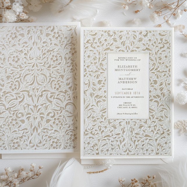 Invitation Faux Ivory Lace Mariage (Créateur téléchargé)