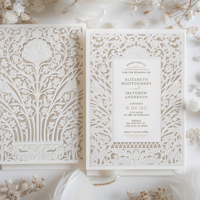 Invitation Faux Ivory Lace Mariage (Créateur téléchargé)