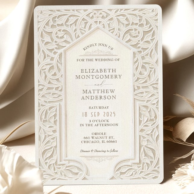 Invitation Faux Ivory Lace Mariage (Créateur téléchargé)