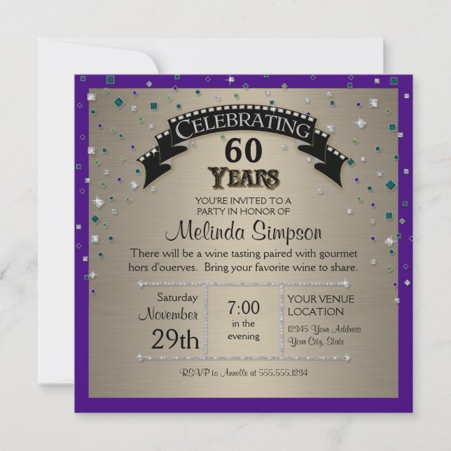 Invitation Faux Jewel Confetti Fête Anniversaire (Devant)