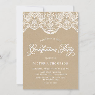 Invitation Faux Kraft Brocade Lace Party