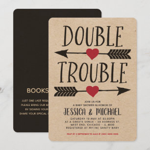 Invitation Faux Kraft Double Trouble Twin Baby shower