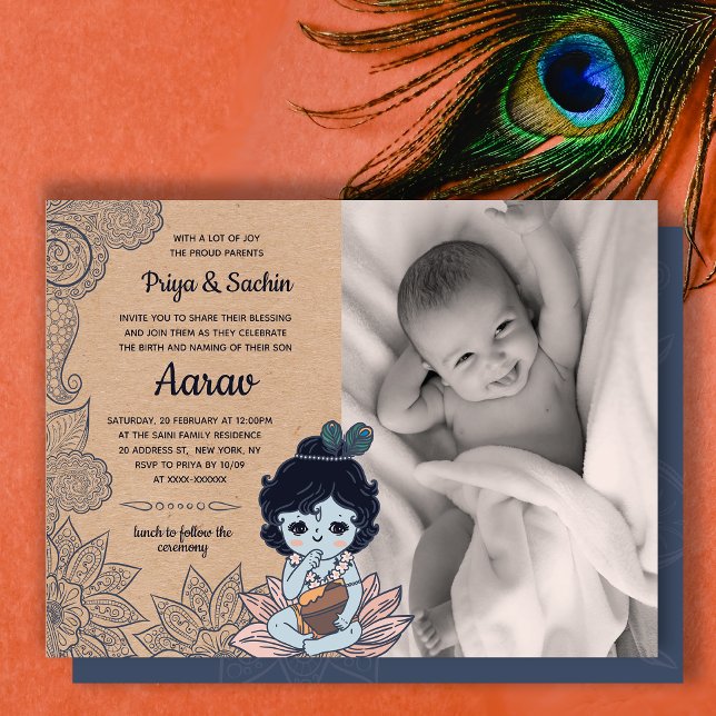 Invitation Faux Kraft Namkaran Baby Naming Ceremony (Créateur téléchargé)