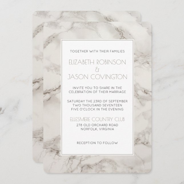 Invitation Faux Marbre Albâtre Moderne Classique Mariage Invi (Devant / Derrière)
