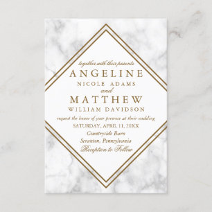 Invitation Faux Marbre et mariage géométrique en cuivre Invit