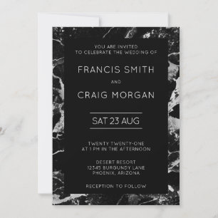 Invitation Faux Marbre noir et argent Mariage moderne