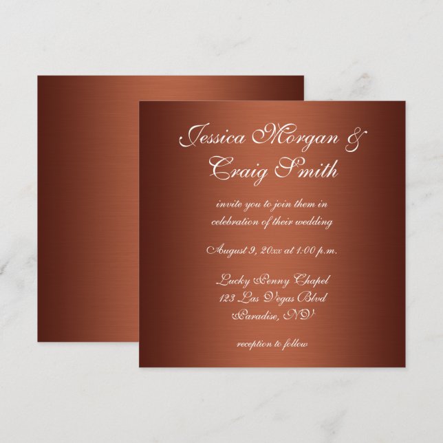 Invitation Faux Mariage Cuivre Ombré Brossé (Devant / Derrière)