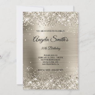 Invitation Faux Monogramme Pailleté en Feuille de Platine Bri