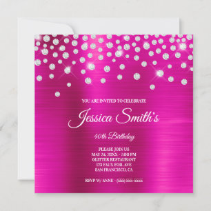 Invitation Faux Monogramme Pailleté en Strass Rose Chaud Feui